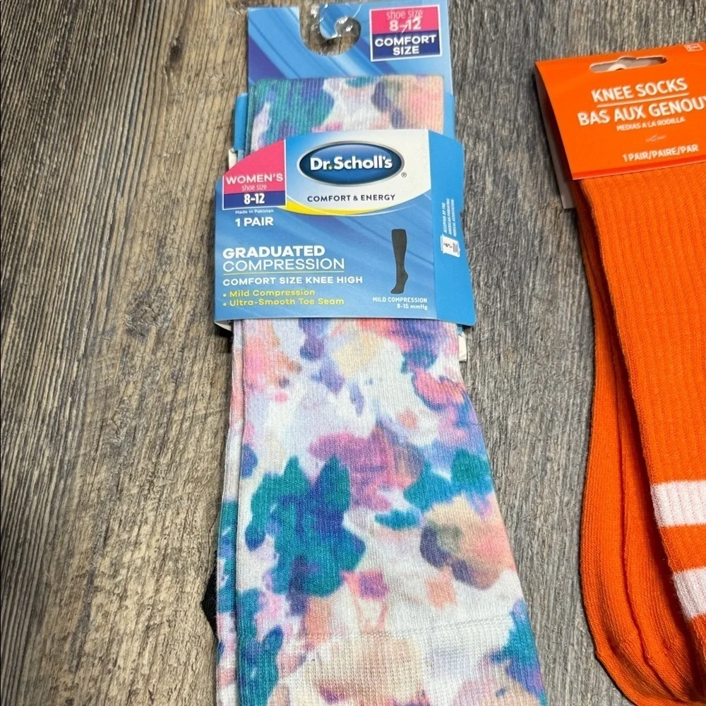 2 Dr. Scholl's Women's Multicolor and Orange Knee Socks